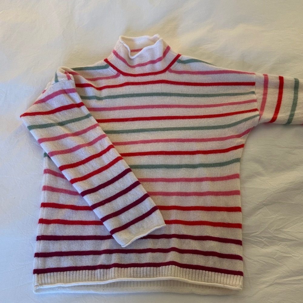 100% Cashmere J. Crew Multicolor Striped Turtleneck Sweater